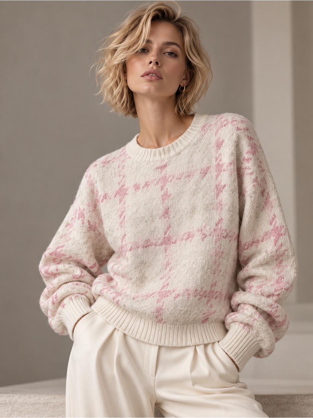 525 America Sweater Women Sz S Ivory Pink Lightning Bolt Metallic Sparkle Knit